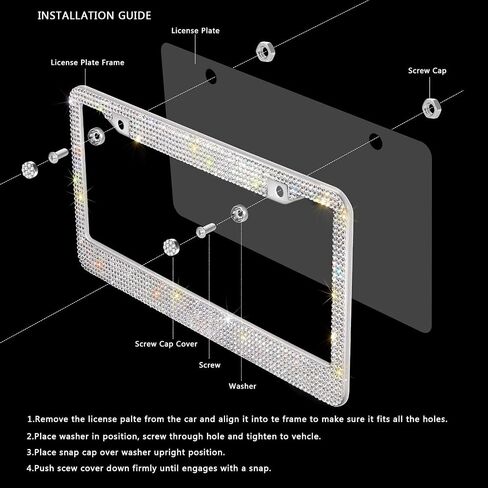 SAVORI License Plate Frame, Luxury Handcrafted Bling White Rhinestone Crystal Car License Plate Frame with 4 Anti- Theft Screw Caps in Saudi Arabia