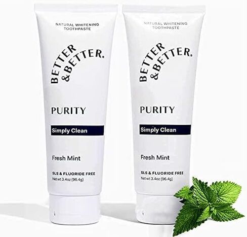 Better & Better Purity Toothpaste | Fluoride Free, SLS Free Toothpaste for Sensitive Brushers | 1 CT Mini Tube | Fresh Breath with Organic Mints | Natural, Vegan, Whitening Toothpaste to Remove Plaque in Saudi Arabia