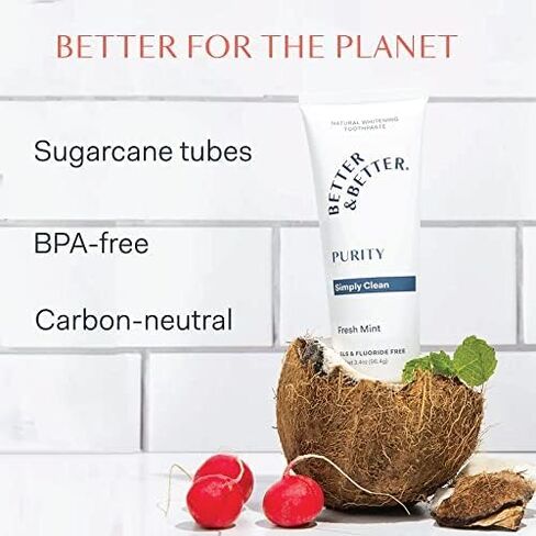 Better & Better Purity Toothpaste | Fluoride Free, SLS Free Toothpaste for Sensitive Brushers | 1 CT Mini Tube | Fresh Breath with Organic Mints | Natural, Vegan, Whitening Toothpaste to Remove Plaque in Saudi Arabia