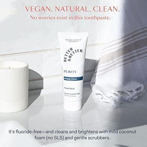 Better & Better Purity Toothpaste | Fluoride Free, SLS Free Toothpaste for Sensitive Brushers | 1 CT Mini Tube | Fresh Breath with Organic Mints | Natural, Vegan, Whitening Toothpaste to Remove Plaque in Saudi Arabia