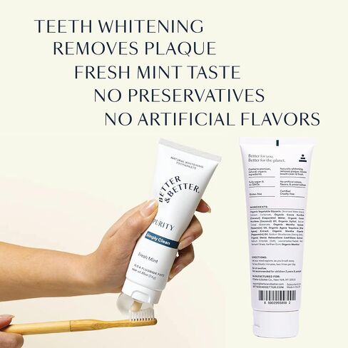 Better & Better Purity Toothpaste | Fluoride Free, SLS Free Toothpaste for Sensitive Brushers | 1 CT Mini Tube | Fresh Breath with Organic Mints | Natural, Vegan, Whitening Toothpaste to Remove Plaque in Saudi Arabia