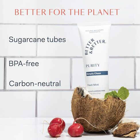 Better & Better Purity Toothpaste | Fluoride Free, SLS Free Toothpaste for Sensitive Brushers | 1 CT Mini Tube | Fresh Breath with Organic Mints | Natural, Vegan, Whitening Toothpaste to Remove Plaque in Saudi Arabia