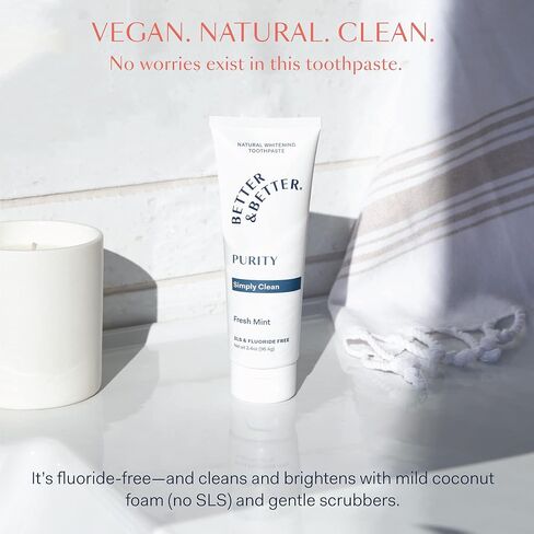 Better & Better Purity Toothpaste | Fluoride Free, SLS Free Toothpaste for Sensitive Brushers | 1 CT Mini Tube | Fresh Breath with Organic Mints | Natural, Vegan, Whitening Toothpaste to Remove Plaque in Kuwait