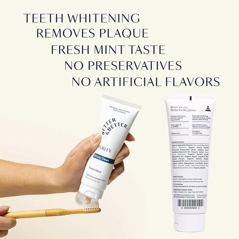Better & Better Purity Toothpaste | Fluoride Free, SLS Free Toothpaste for Sensitive Brushers | 1 CT Mini Tube | Fresh Breath with Organic Mints | Natural, Vegan, Whitening Toothpaste to Remove Plaque in Kuwait
