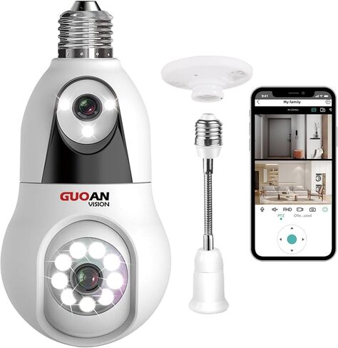 【6MP Dual Lens Linkage】Light Bulb Security Camera, 2.4GHz Light Socket Home Cameras Wireless Indoor, Screw in Bulb Camera with 360°View, Color Night, AI Tracking, Audible Alarm, Alert Push,SD/Cloud in Saudi Arabia