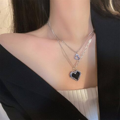 H'studoo Two overlapping fashion necklaces mosaic heart-shaped necklaces in Saudi Arabia