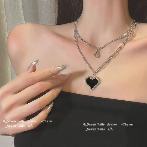H'studoo Two overlapping fashion necklaces mosaic heart-shaped necklaces in Saudi Arabia