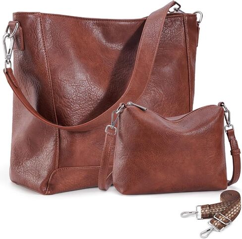 HKCLUF 2PCS/Set Crossbody Bags for Women Trendy Vegen Leather Small Hobo Purses Shoulder Bucket Bags Set With 2PCS Strap in Saudi Arabia