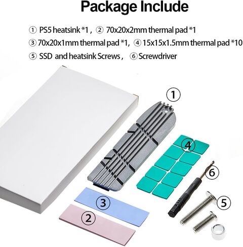 JOYJOM PS5 SSD Heatsink: غطاء PS5 Heatsink SSD مع مبدد حراري بسمك 1 سم من الألومنيوم، 2280 NVME منصات حرارية، براغي PS5 SSD ومجموعة ملحقات تبريد مفك البراغي لـ PS5 SSD in Kuwait
