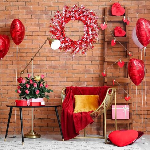 Sggvecsy 20in Valentine's Day Wreath Artificial Pink Forsythia Wreath Spring Summer Fake Foam Flower Handmade Wreath with Pink Red Forsythia for Gifts Festival Front Door Window Wall Farmhouse Decor in Saudi Arabia