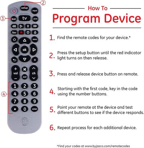 GE Universal Remote Control for Samsung, Vizio, LG, Sony, Sharp, Roku, Apple TV, RCA, Panasonic, Smart TVs, Streaming Players, Blu-ray, DVD, 3-Device, Black, 34456 in Saudi Arabia