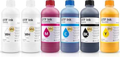 مجموعة حبر DTF سعة 500 مل متوافقة مع رؤوس الطباعة المثبتة على طابعات DTF L1800 R1390 ET-4800 8550 XP15000 I3200 4720 XP600 TX800 ET2800، (2 * أبيض + مجموعة واحدة أسود سماوي أرجواني أصفر) in Kuwait
