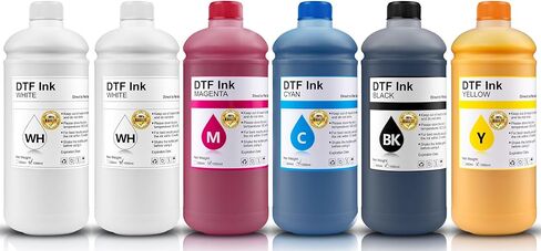 مجموعة حبر DTF سعة 500 مل متوافقة مع رؤوس الطباعة المثبتة على طابعات DTF L1800 R1390 ET-4800 8550 XP15000 I3200 4720 XP600 TX800 ET2800، (2 * أبيض + مجموعة واحدة أسود سماوي أرجواني أصفر) in Kuwait