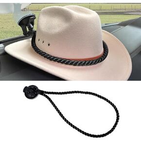 Cowboy Hat Holder Mounts for Truck Car, Vehicle Hard Hat Storage Rack Hanger for Dashboard Wall Seat Windshield with Suction Cup and Handmade Rope to Fix & Keep Hat Shape (Black)