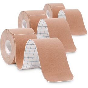 3-PACK Kinesiology Tape Pro Athletic Sports. Knee, Ankle, Muscle, Kinetic Sport Dynamic, Physical Therapy. Strong-Rock Breathable h2o Resist Cotton.Roll,pre-Cut 10 in Strip - Beige