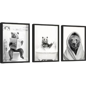 EXCOOL CLUB Bear Bathroom Decor - 12x16 Bear Wall Art in Bathtub Print, Black and White Bear Posters, Funny Bathroom Wall Art Prints, Funny Animal Pictures for Toilet Restroom (UNFRAMED)