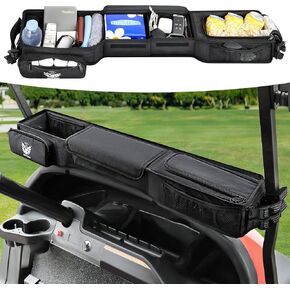 Foldable Golf Cart Inner Front Storage Basket, 1680D Oxford-Fabric Universal No-Drilling Golf Cart Dash Organizer Compatible with EZGO Club Car Drive Kandi Yamaha