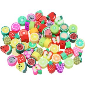 Polymer Clay Beads Small Fruit Charms Beads Heishi for Bracelets Jewelry Making Women DIY Crafts Earring Necklaces Keychains Rings Christmas Birthday Gifts, 60PCS