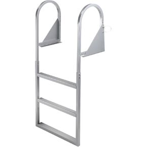 Flip Up Dock Ladder 3/4/5 Steps,Pontoon Boat Ladder with Anti-Corrosion 6063 Aluminum & Upgraded Widen Nonslip,350lbs Marine Pontoon Boat Dock for Lake/Pool/Boarding/RV.Straight Ladder (4-Steps)