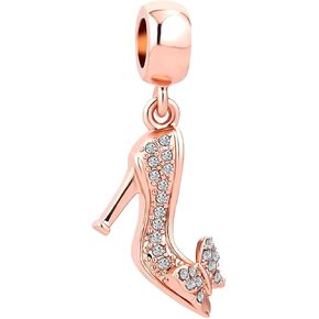 Sparkling High Heel Shoe Rose Gold Charm Bead Compatible with Women Pandora Bracelets
