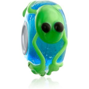 Bling Jewelry Animal 3D Lamp work Murano Glass .925 Sterling Silver Core Green Yellow Lizard Toad Frog Bead Fits European Charm Bracelet For Women Teen