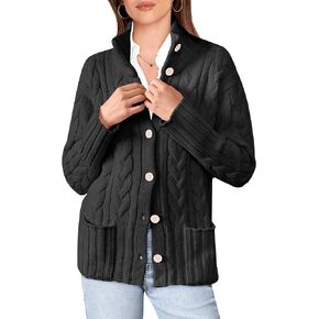 ANRABESS Cardigan Sweaters for Women Cable Knit Sweater 2024 Fall Button Down Open Front Casual Loose Outerwear Coats