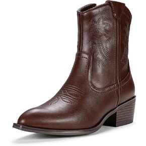 Vepose Women's 9816 Cowboy Boots Ankle Western Short Cowgirl Embroidered Round Toe Low Heel Booties with Side Zipper