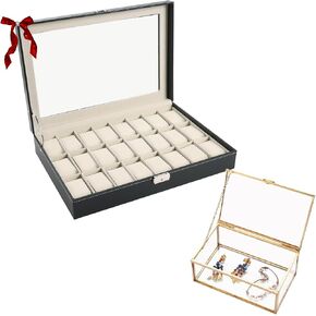Watch Box 24 Slot + Golden Vintage Glass Keepsake Box