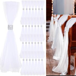 Wedding Pew Bows Wedding Aisle Decorations 24 Inch White Tutu Bow Tulle Wedding Decor Chair Bows for Church Bridal Shower(Gold, 36 Pcs)