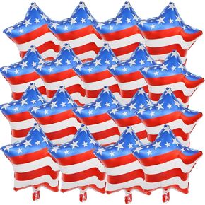 18 Pieces 18 Inches American Flag Stars Balloons, USA Red White Blue Aluminum Foil Balloons for 4th of July, Independence Day Patriotic Birthday Party Decorations