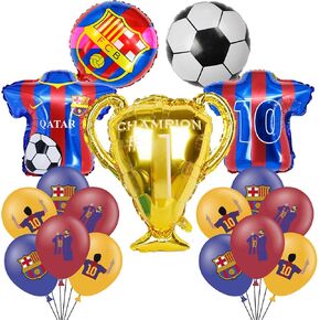 Soccer Theme Birthday Party Decorations Include 12pcs Latex Balloons, 5pcs Foil Balloons, Barcelona Theme Balloons for Party Favors, Messi Birthday Party Supplies