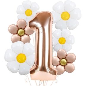 7 قطع رائعة من ديكورات الحفلات الواحدة، بالون ذهبي وردي مقاس 40 بوصة لتزيين عيد الميلاد الأول، بالونات هيليوم من رقائق الهيليوم لعيد الميلاد الأول للفتيات من جروفي بيبي وردي in Kuwait