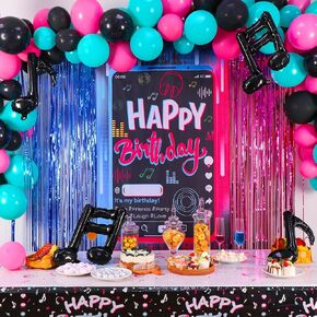 OurWarm Tik Tok Birthday Party Decorations, 135Pcs Happy Birthday Decorations, Birthday Party Supplies Includes Happy Birthday Banner, Fringe Backdrop, Balloons Arch, Tablecloth for Birthday Decor