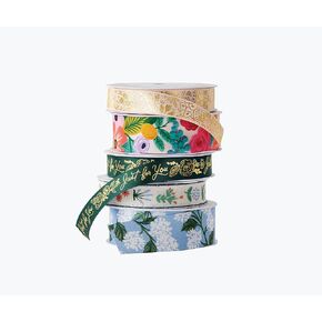RIFLE PAPER CO. Holiday Ribbon Set of 5 | Decorative Ribbons for Holiday Presents for Friends, Family, Coworkers, Festive Colors, Patterns and Designs (Grosgrain, Satin, and Velvet), Be Merry & Bright