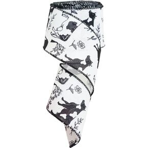 Cows Print Wired Ribbon, Black and White Animal Ribbon for Wreath, Farmhouse Decorations, Gift Wrap 2.5" x 10 Yards (Cow)