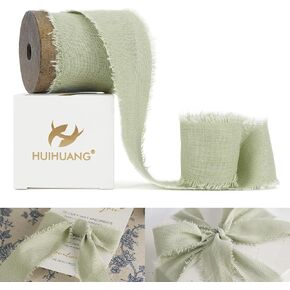 HUIHUANG Baby Pink Cotton Linen Ribbon 1.5 Inch Handmande Rustic Frayed Edge Ribbon on Wooden Spool Fringe Fabric Ribbon for Wedding Bridal Bouquet, Invitation Tie, Baby Shower, Gift Wrap - 5 Yards