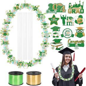 60 Set Green and Gold Candy Lei Tubing 2 Inch Graduation Candy Lei Making Kit Supplies Clear Poly Tubing for Candy Leis Graduation 2024