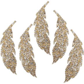 Rhinestones Patches, 5Pcs Leaves Pattern Rhinestones Applique Iron on Patches for DIY Clothes Backpacks T Shirt (Gold)