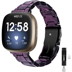 Resin Watch Band Compatible with Fitbit Versa 4/Sense 2/Versa 3/Sense 1, Lightweight Adjustable Fashion Bracelet Wristband Replacement for Women Men with Stainless Metal Buckle