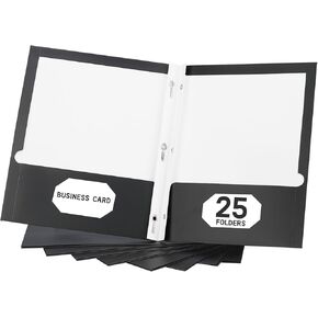 Black 2-Pocket Folder with Prongs,25 Packs File folders Letter Size,Paper Two Pocket Folders for Classroom,Office and Home,3 Metal Prong Folder