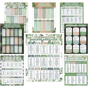 gisgfim 8Pcs Greenery Eucalyptus English Educational Classroom Posters ESL Classroom Decor Synonyms Poster Different Ways to Say Poster for Teacher Supplies Middle High School Must Haves 14.2 x 11in