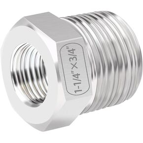 Quickun Stainless Steel Reducing Hex Bushing, 1/2" Male NPT to 1/4" Female NPT, Reducer Bushing Pipe Hose Fitting （Pack of 5）