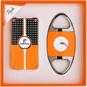 PIPITA Cigar Lighter and Cigar Cutter Set (2pcs/Set), Jet 3 Flame Cigar Lighter Torch and Cigar Cutter, Packing with Nice Gift Box (Yellow)