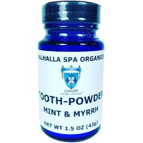 Tooth Powder with Mint and Myrrh Gum | Natural Toothpaste | Fluoride Free | Whitening | Polishing | Valhalla Spa Organics 1.5 oz