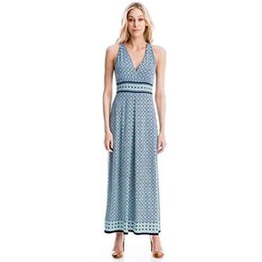 Max Studio Women's V-Neck Sleeveless Printed Maxi Dress