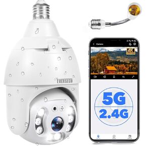 EVERSECU 4K 8MP UHD Screw-in 4 Inch PTZ Security Camera, Outdoor Waterproof, Wireless 2.4G&5Ghz Wifi, ONVlF&RTSP Stream, 360° View, Auto Tracking, 2 Way Audio, Motion Detection, Remote View