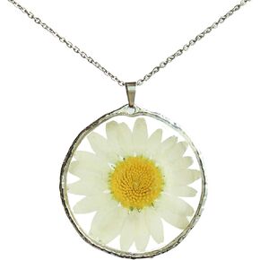 Pressed Flower Necklace, Dried Flower Pendants Necklace, Sunflower White Daisy Necklace, Handmade Jewelry