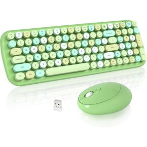 Wireless Keyboard and Mouse, Typewriter Keyboard and Mouse Wireless Combo, 2.4GHz Wireless Retro Keyboard and 3 DPI Adjustable Mouse for PC/Laptop/Desktop/Windows (Pink Colorful)