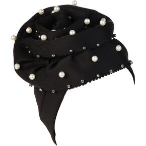 Turban hat Pearls Balls Scattered Large Flower Solid Color Lady Headwear