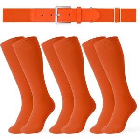 LEACOOLKEY Baseball Belt and Socks Combo Set 3 Pairs of Softball Socks and 1 Pack Elastic Belt for Youth and Adult